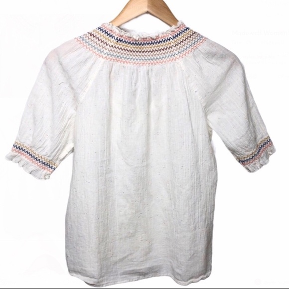 Madewell Rainbow Smocked Peasant Top Size XS Short Sleeve Flecked Color Boho - Picture 4 of 7